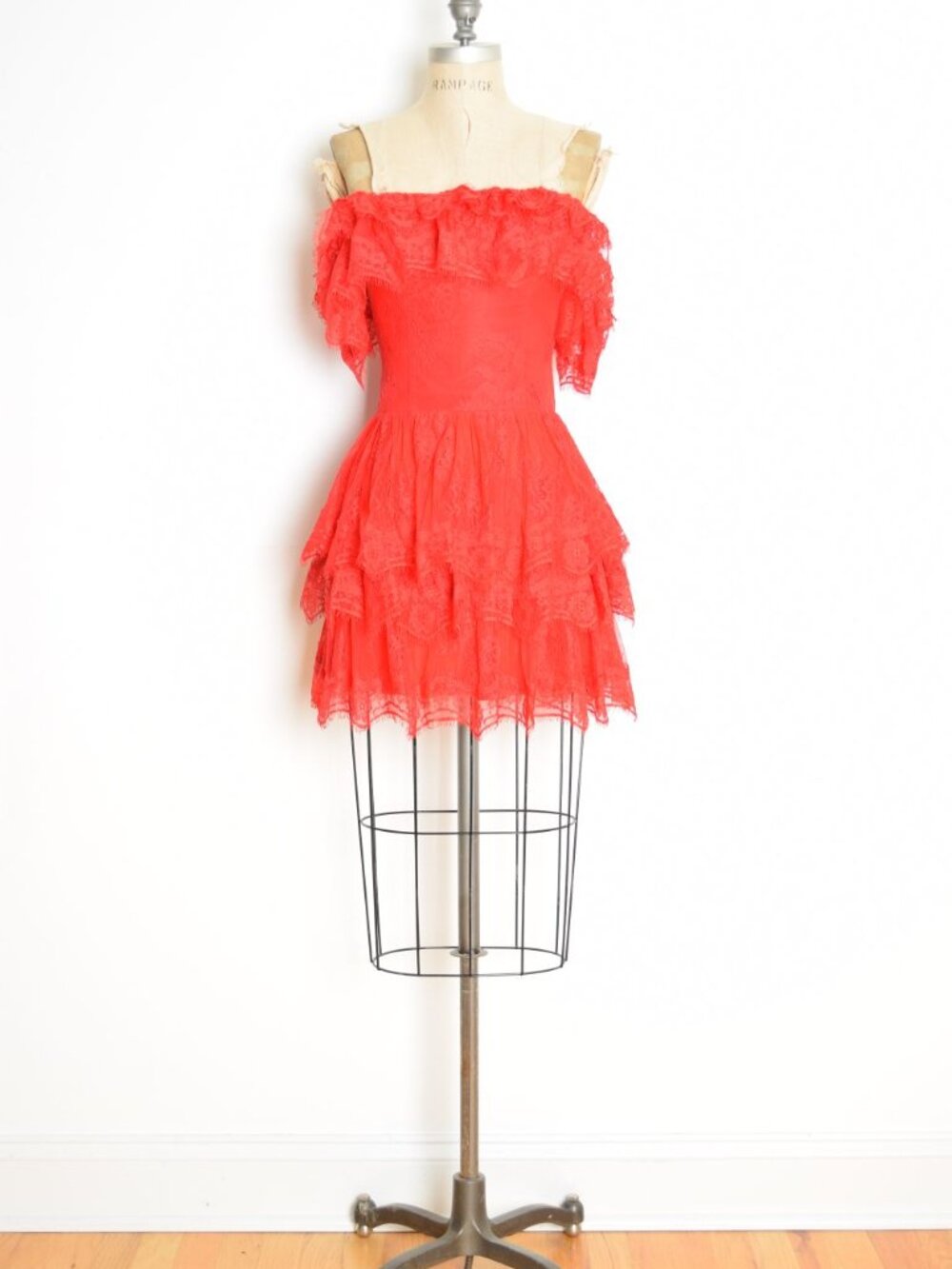 X by NBD dress red lace tiered off shoulder lolita micro mini cha cha XS